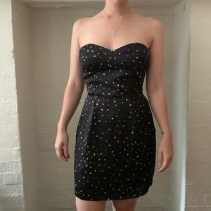 BCBGeneration polka dot strapless sweetheart neckline dress